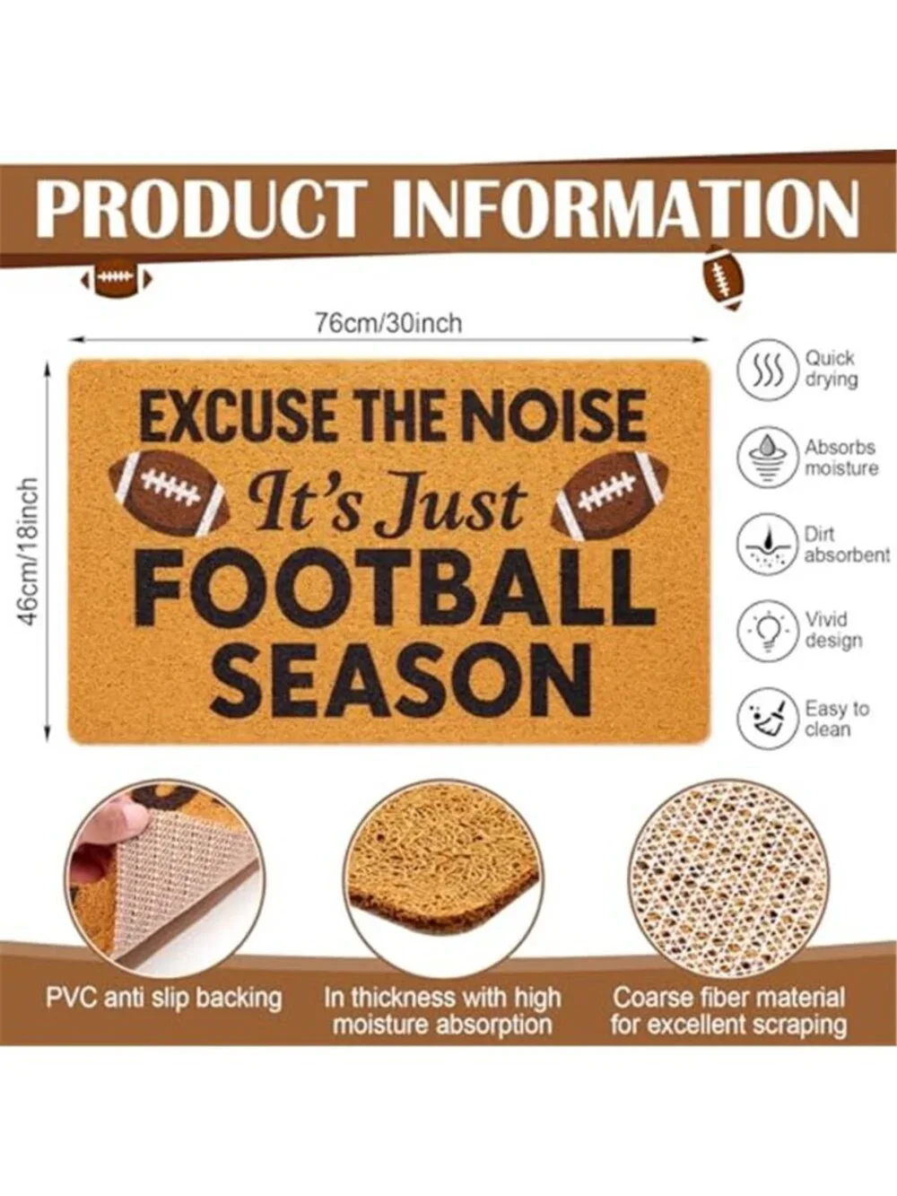 Excuse The Noise Football Season Doormat Funny Sports Welcome Mat, 18 x 30 Inch